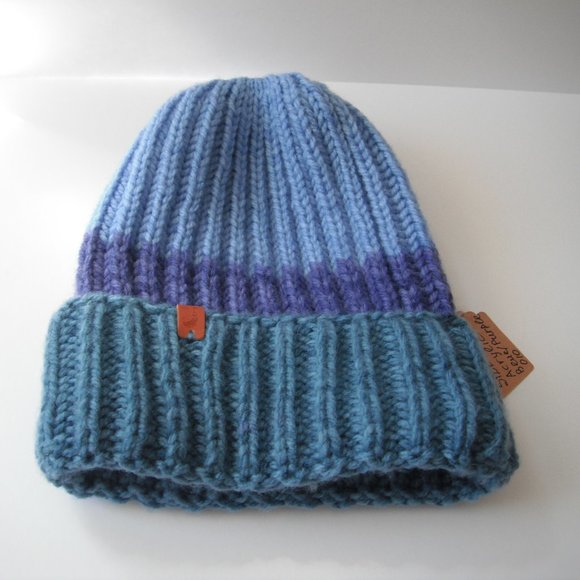 Hand Knitted Hat Toque  Adult Size - M Acrylic Blue/Purple - 010 Hand knit by me - Picture 2 of 8